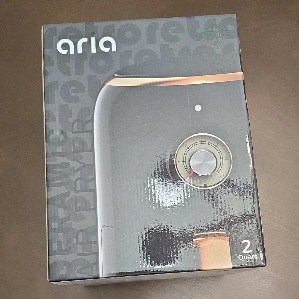 ARIA AIRFRYER Black and Gold Ceramic Air Fryer 2‎ Quart Unopened NEW in BOX